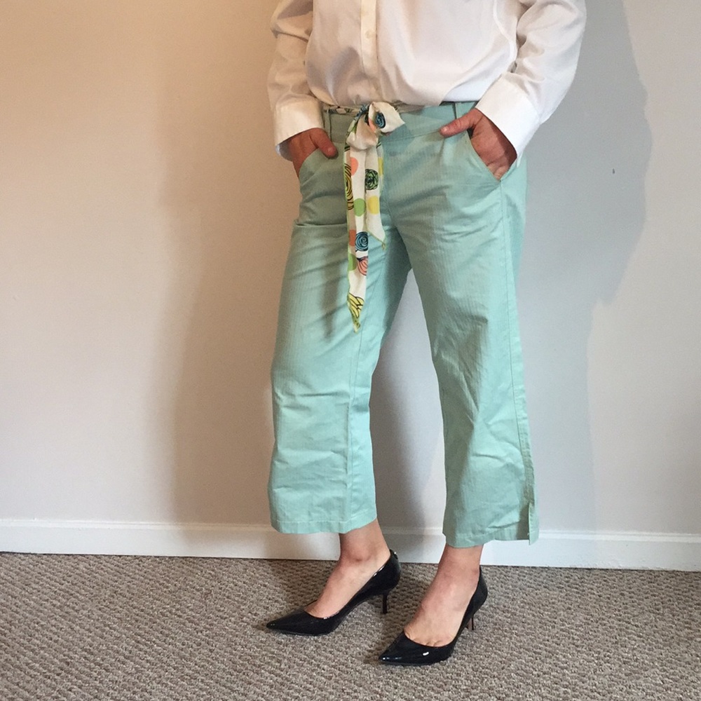 Wide leg crop pants with belt sash